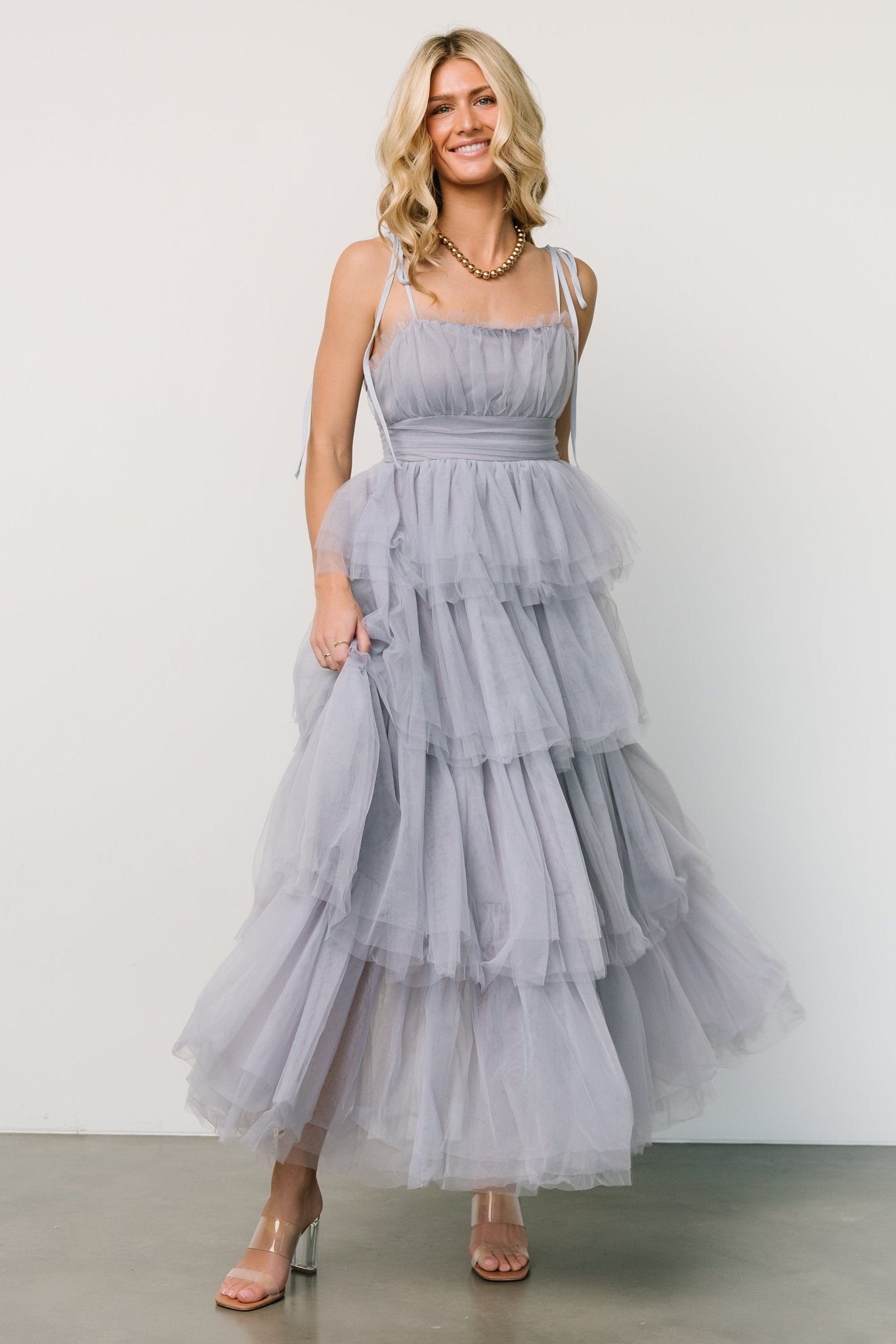 Alora Tulle Tiered Maxi Dress | Dusty Slate - Baltic Born