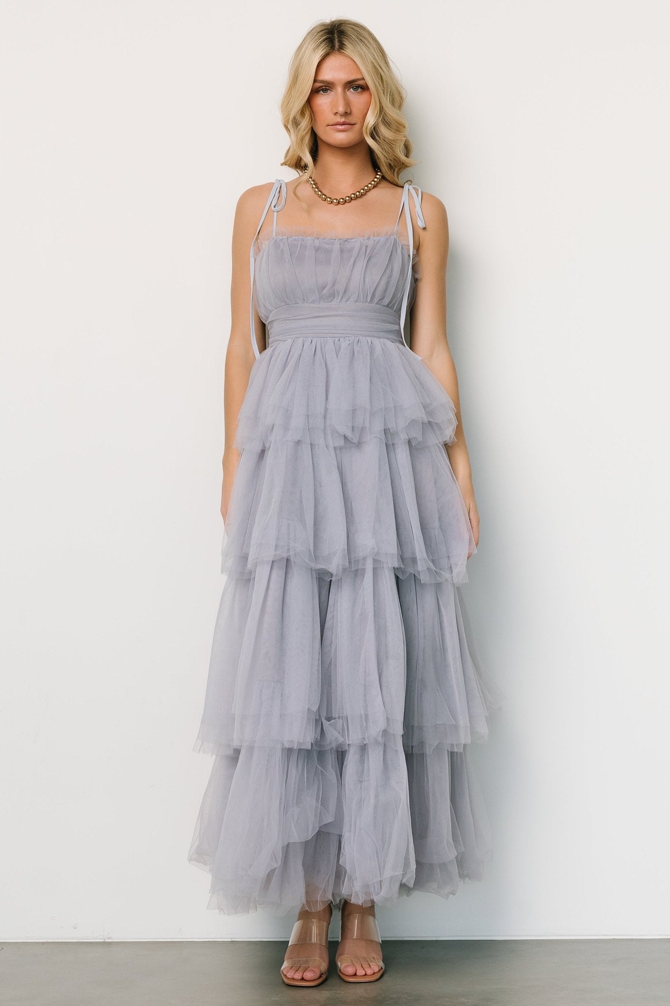 Alora Tulle Tiered Maxi Dress | Dusty Slate - Baltic Born