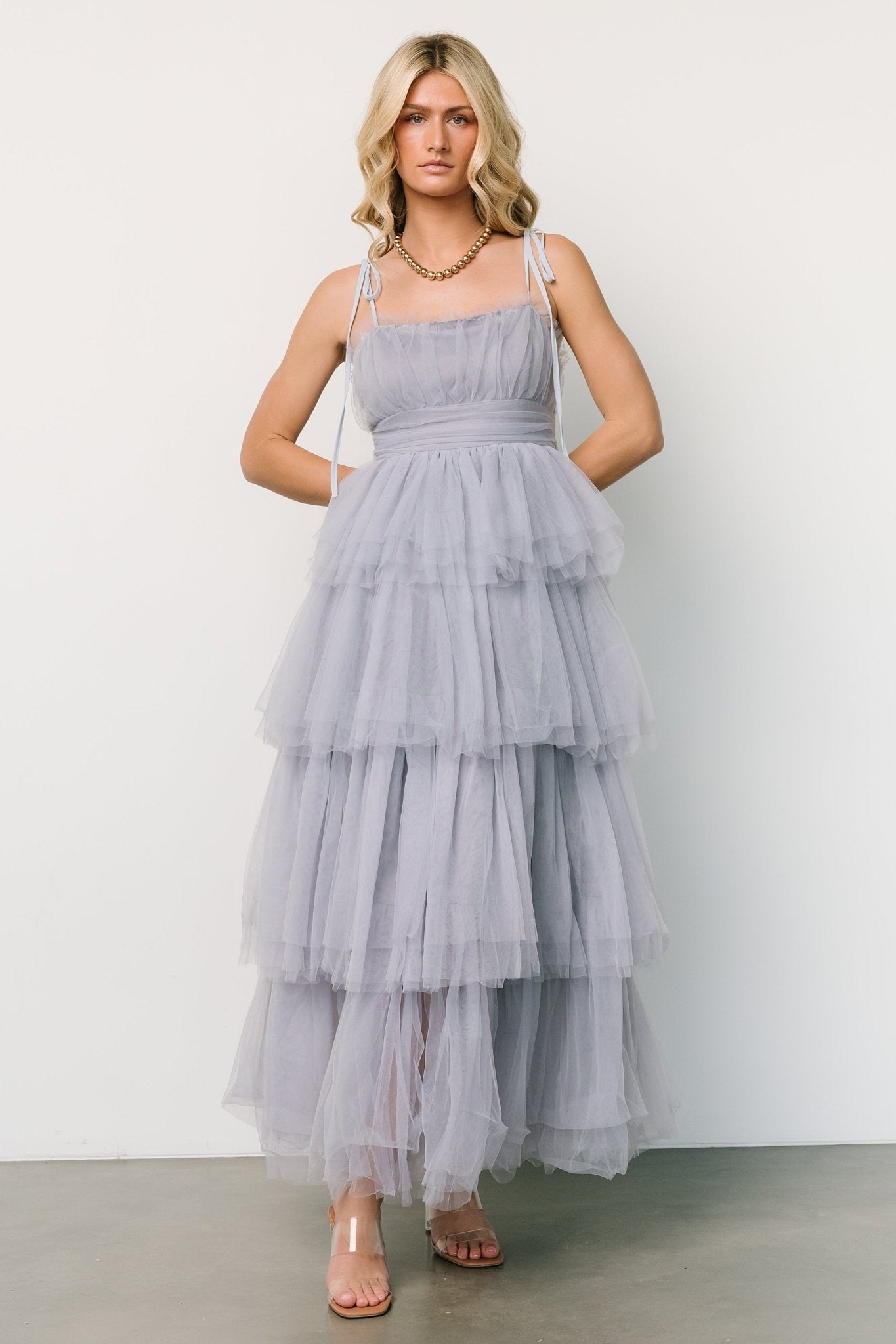 Alora Tulle Tiered Maxi Dress | Dusty Slate - Baltic Born