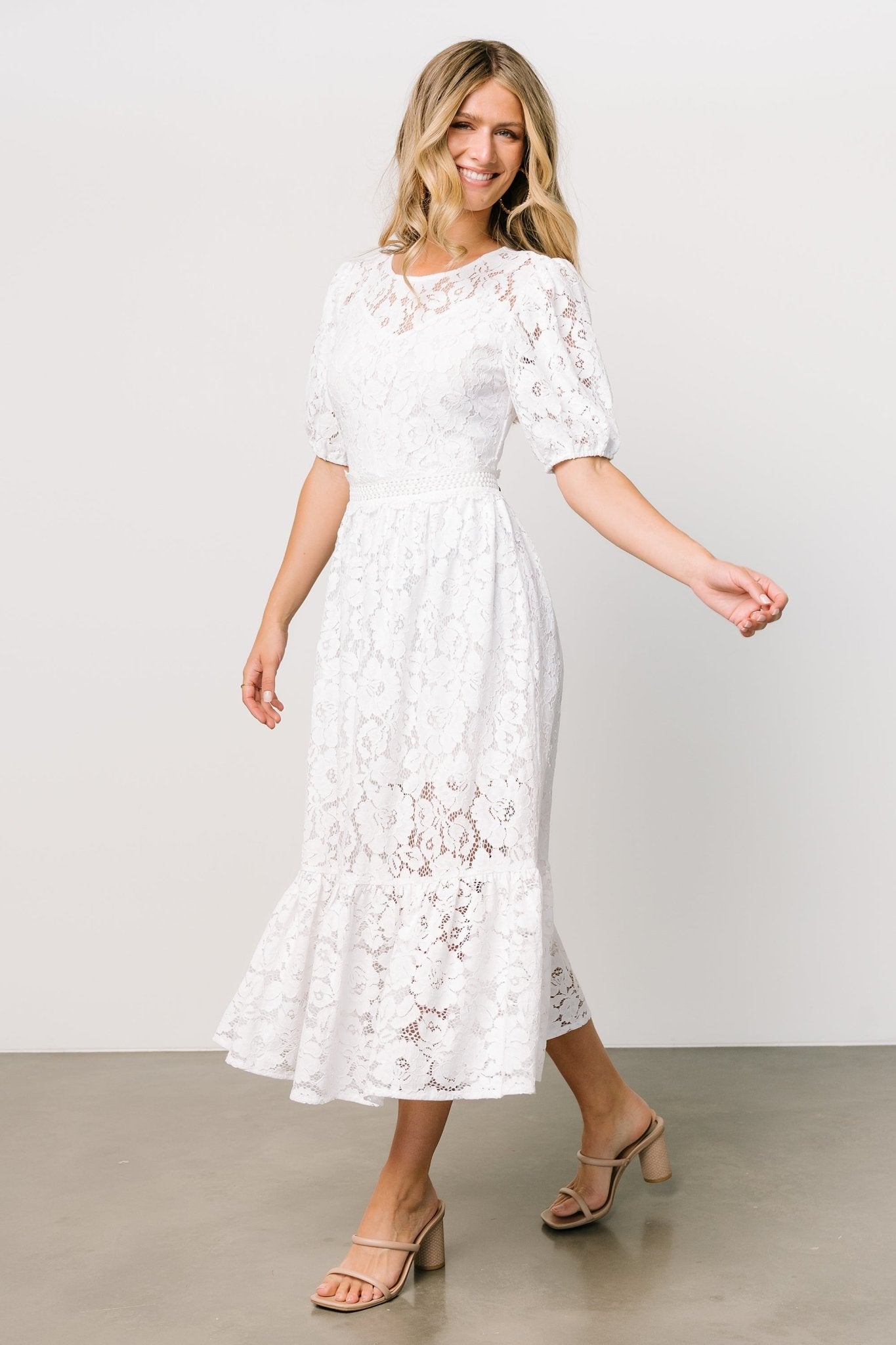 Alyssa Lace Midi Dress | White | Baltic Born