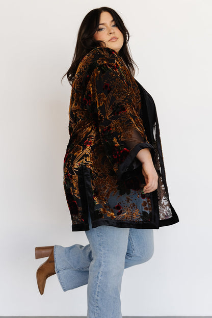 Amal Velvet Kimono | Black Multi - Baltic Born