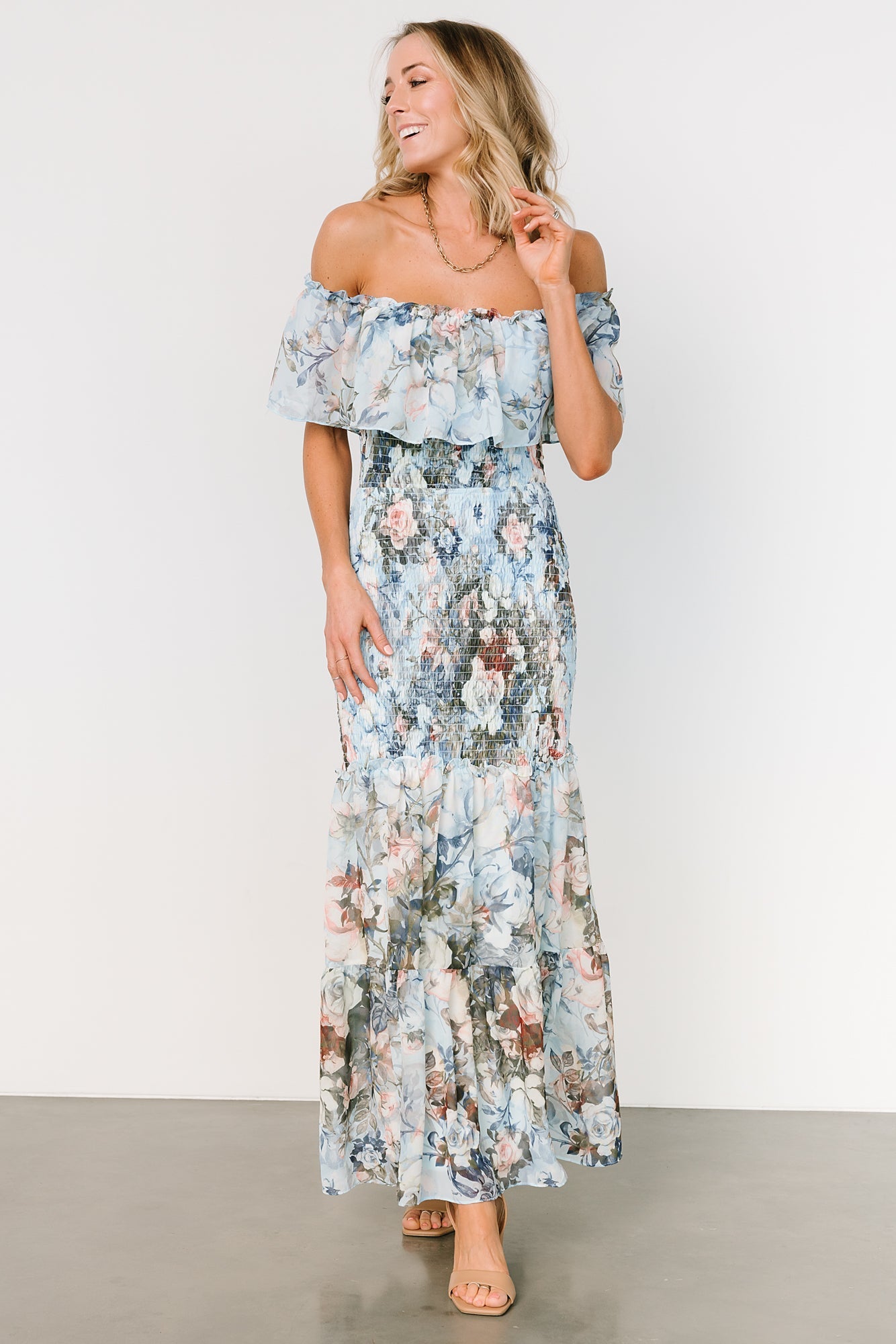 Amalfi Smocked Maxi Dress | Blue Floral | Baltic Born
