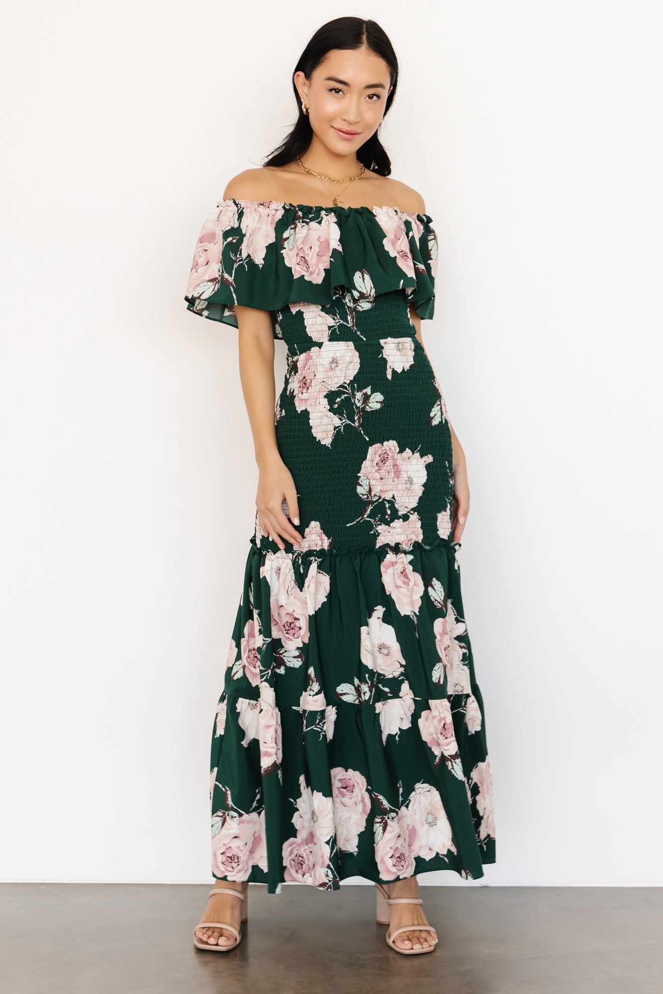Amalfi Smocked Maxi Dress | Dark Green Floral | Baltic Born