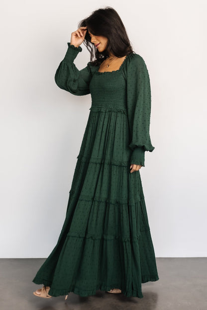 Amanda Smocked Dotted Maxi Dress | Evergreen - Baltic Born