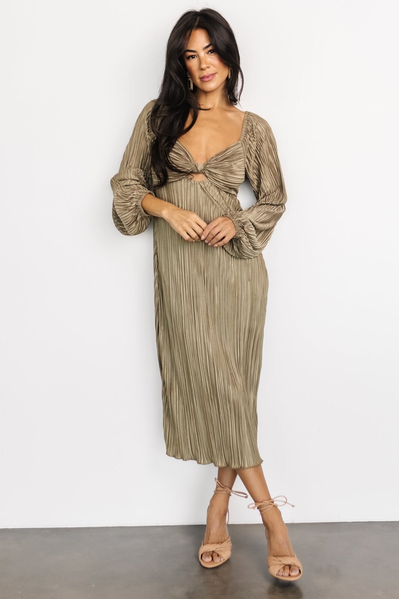 Amani Pleated Midi Dress | Olive - Baltic Born