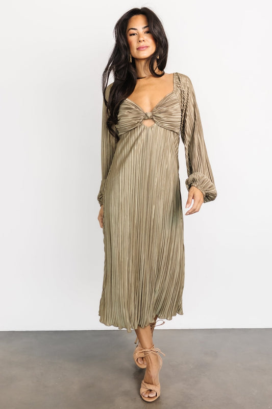 Amani Pleated Midi Dress | Olive - Baltic Born