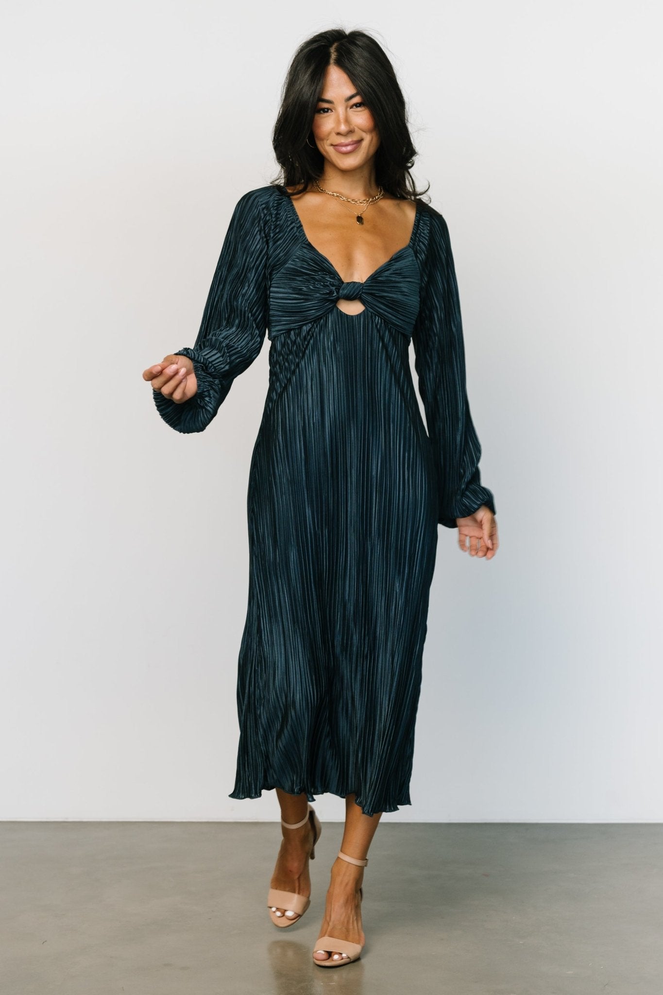 Amani Pleated Midi Dress | Peacock - Baltic Born