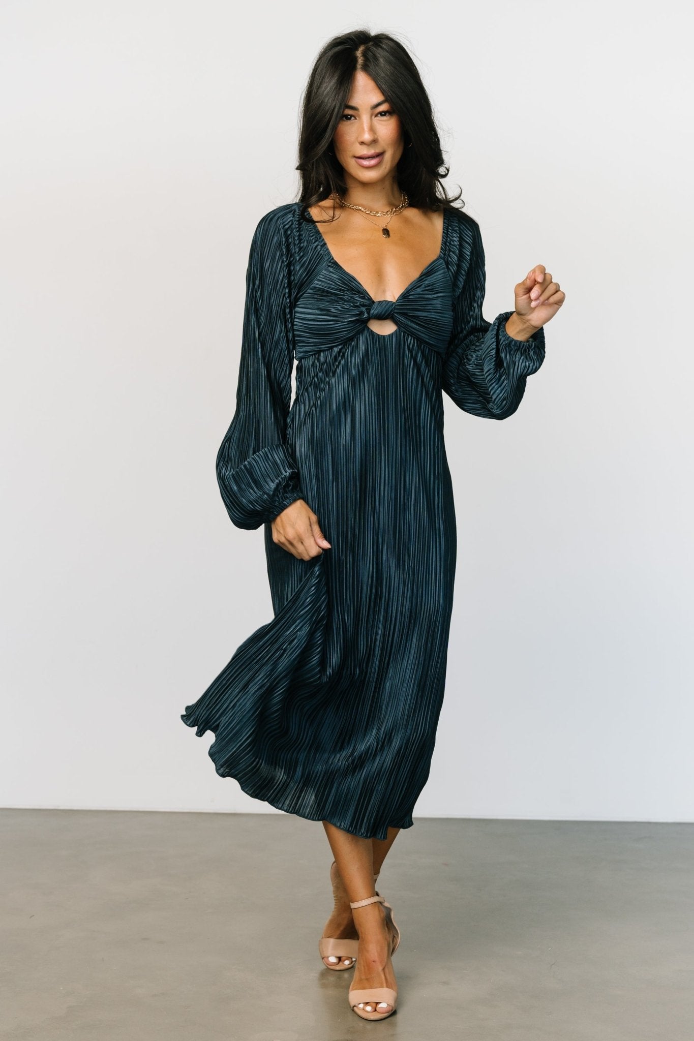 Amani Pleated Midi Dress | Peacock - Baltic Born