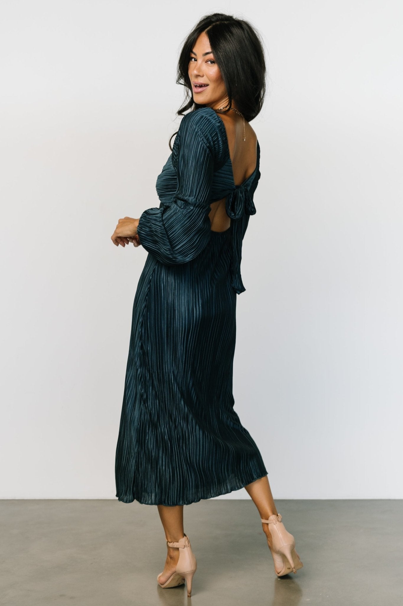 Amani Pleated Midi Dress | Peacock - Baltic Born