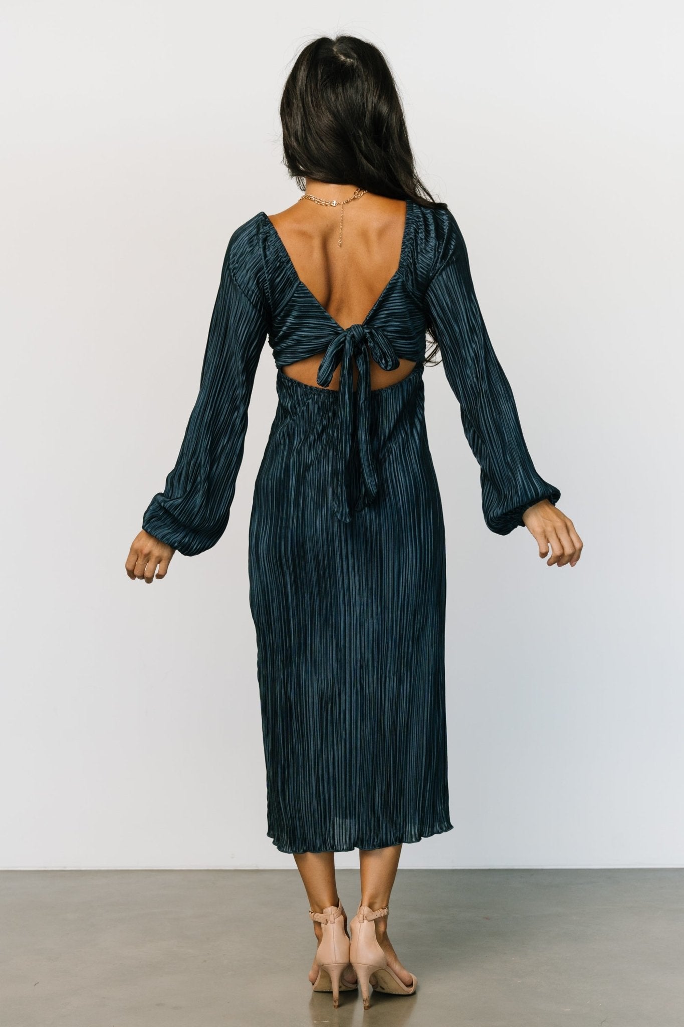 Amani Pleated Midi Dress | Peacock - Baltic Born