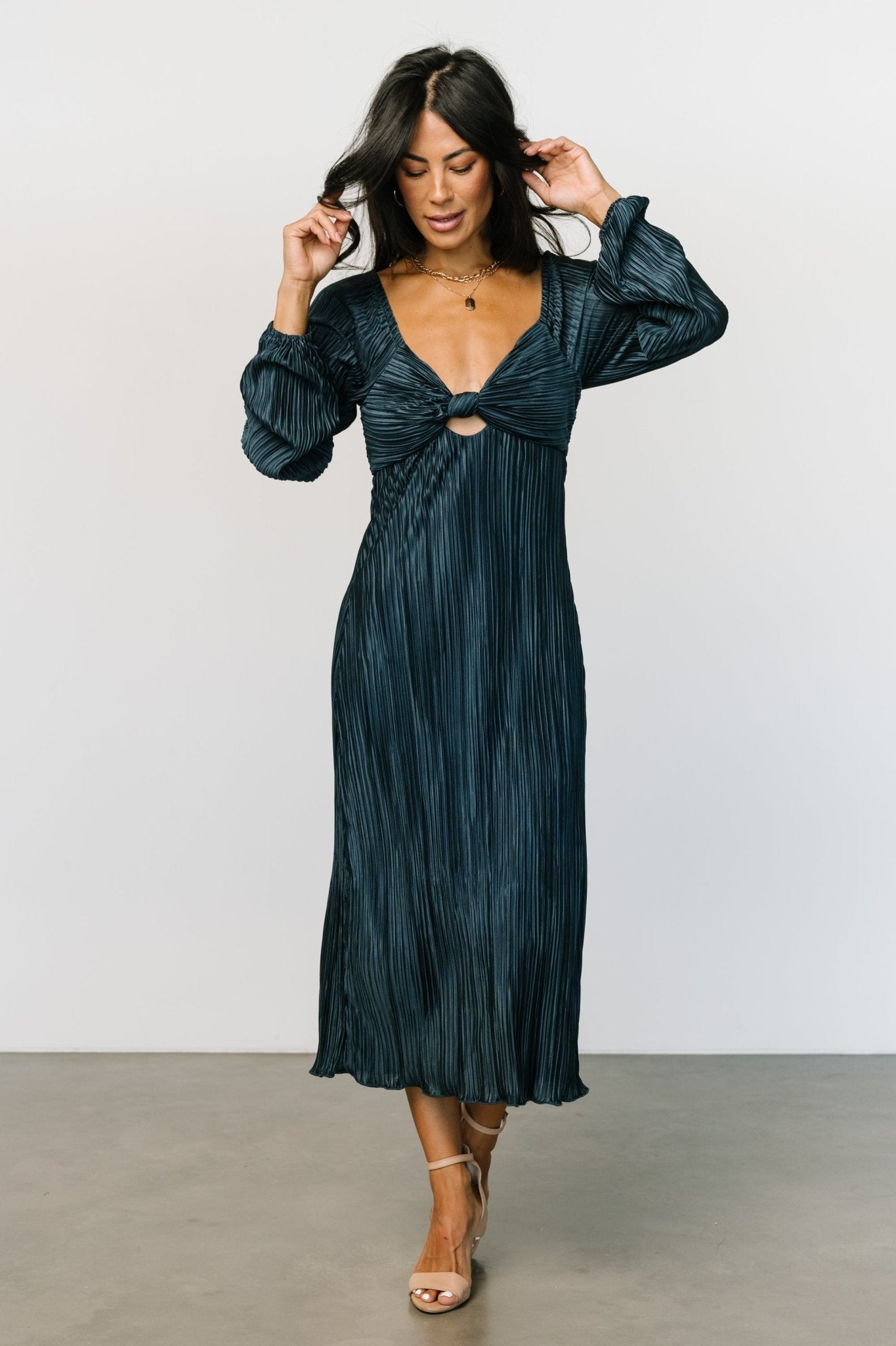 Amani Pleated Midi Dress | Peacock - Baltic Born