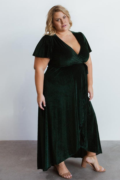 Andi Ribbed Velvet Wrap Dress | Emerald - Baltic Born