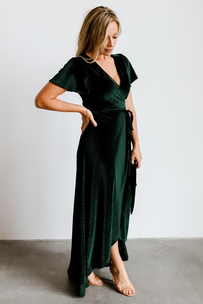 Andi Ribbed Velvet Wrap Dress | Emerald - Baltic Born