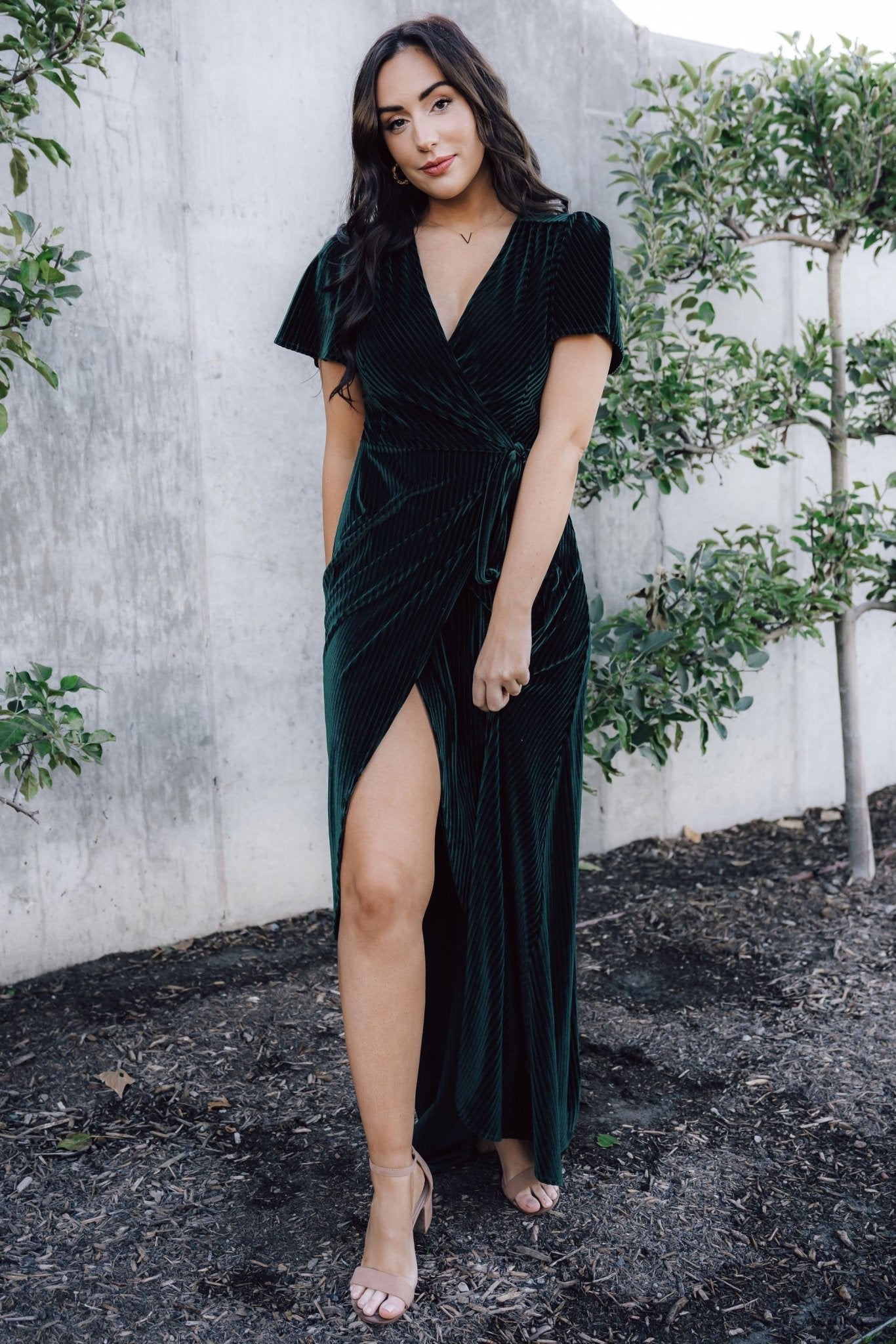 Andi Ribbed Velvet Wrap Dress | Emerald - Baltic Born