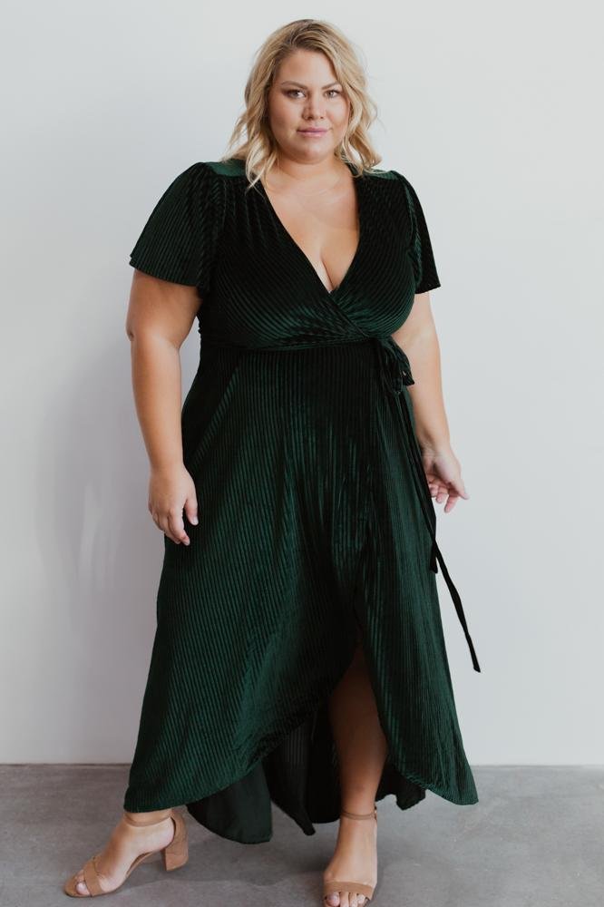 Andi Ribbed Velvet Wrap Dress | Emerald - Baltic Born