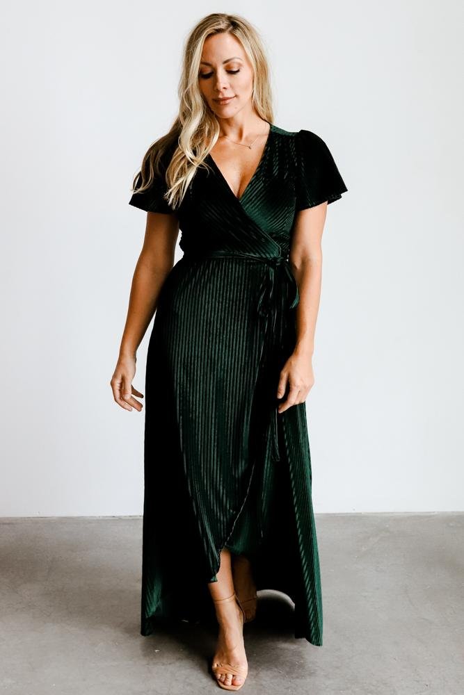 Andi Ribbed Velvet Wrap Dress | Emerald - Baltic Born