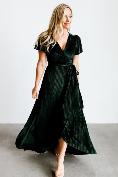 Andi Ribbed Velvet Wrap Dress | Emerald - Baltic Born