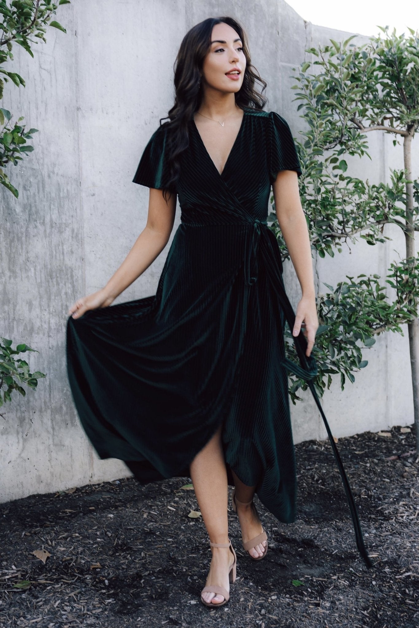 Andi Ribbed Velvet Wrap Dress | Emerald - Baltic Born