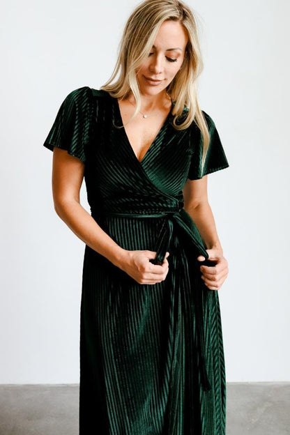 Andi Ribbed Velvet Wrap Dress | Emerald - Baltic Born