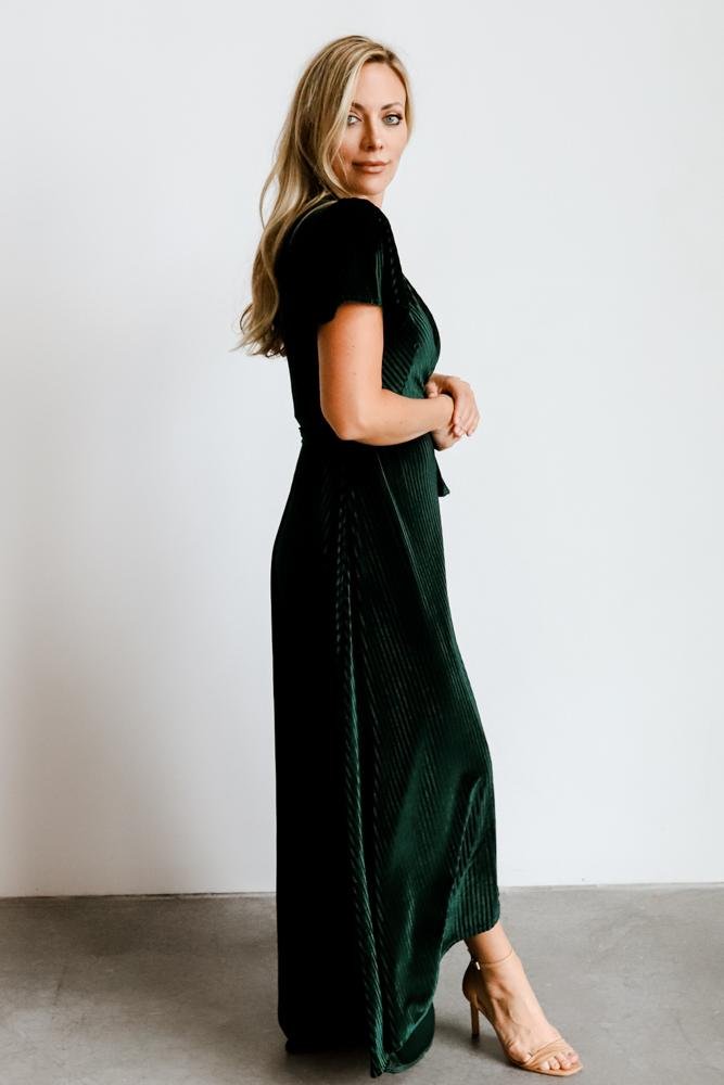 Andi Ribbed Velvet Wrap Dress | Emerald - Baltic Born