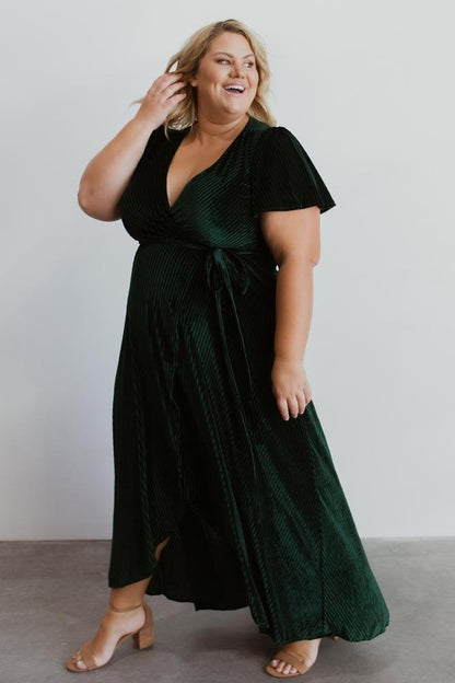 Andi Ribbed Velvet Wrap Dress | Emerald - Baltic Born