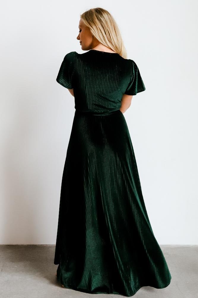 Andi Ribbed Velvet Wrap Dress | Emerald - Baltic Born