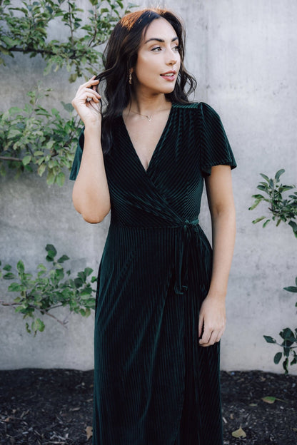 Andi Ribbed Velvet Wrap Dress | Emerald - Baltic Born