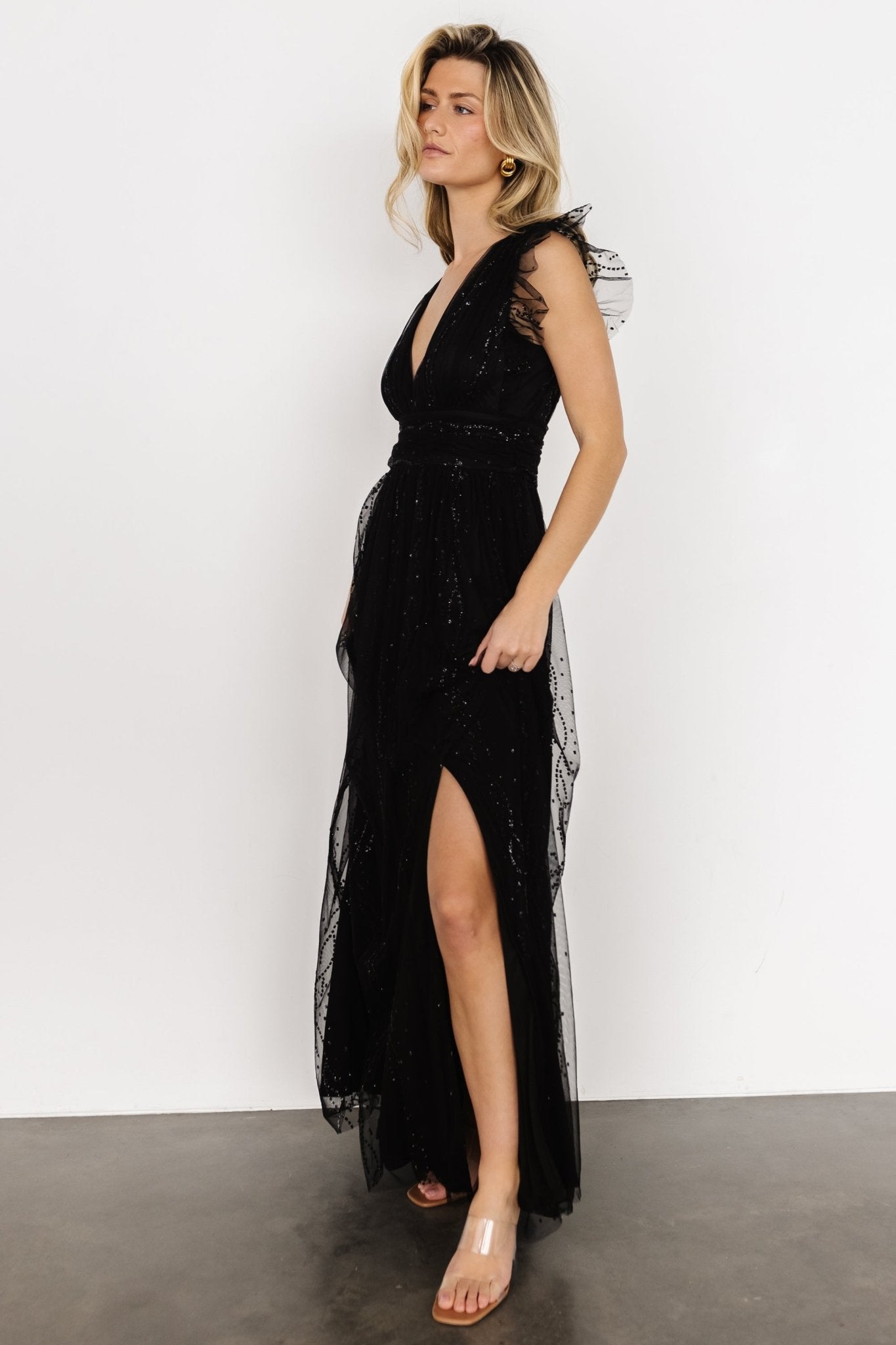 Annika Sequin Mesh Maxi Dress | Black | Baltic Born