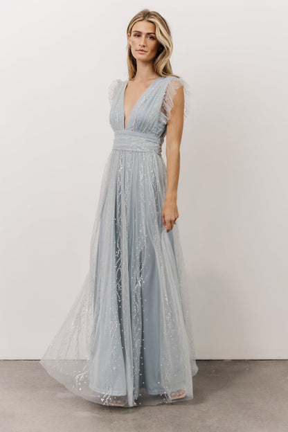 Annika Sequin Mesh Maxi Dress | Dusty Blue - Baltic Born