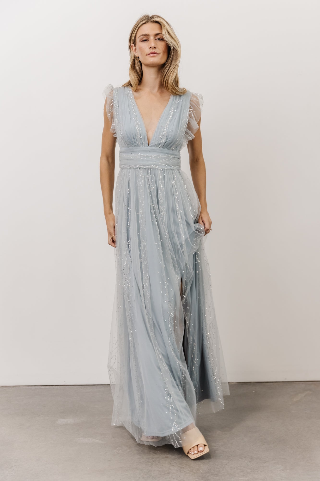 Annika Sequin Mesh Maxi Dress | Dusty Blue - Baltic Born