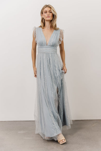 Annika Sequin Mesh Maxi Dress | Dusty Blue - Baltic Born