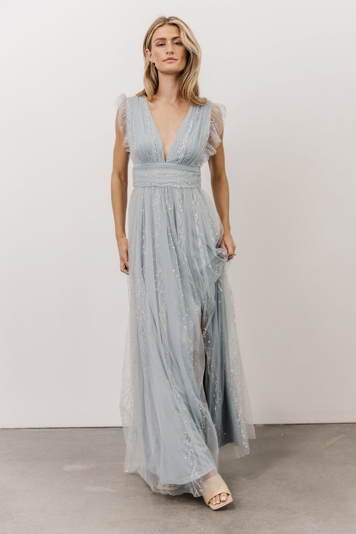 Annika Sequin Mesh Maxi Dress | Dusty Blue | Baltic Born