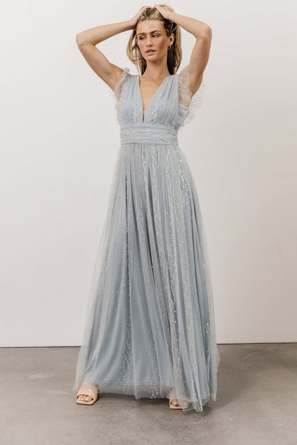 Annika Sequin Mesh Maxi Dress | Dusty Blue - Baltic Born