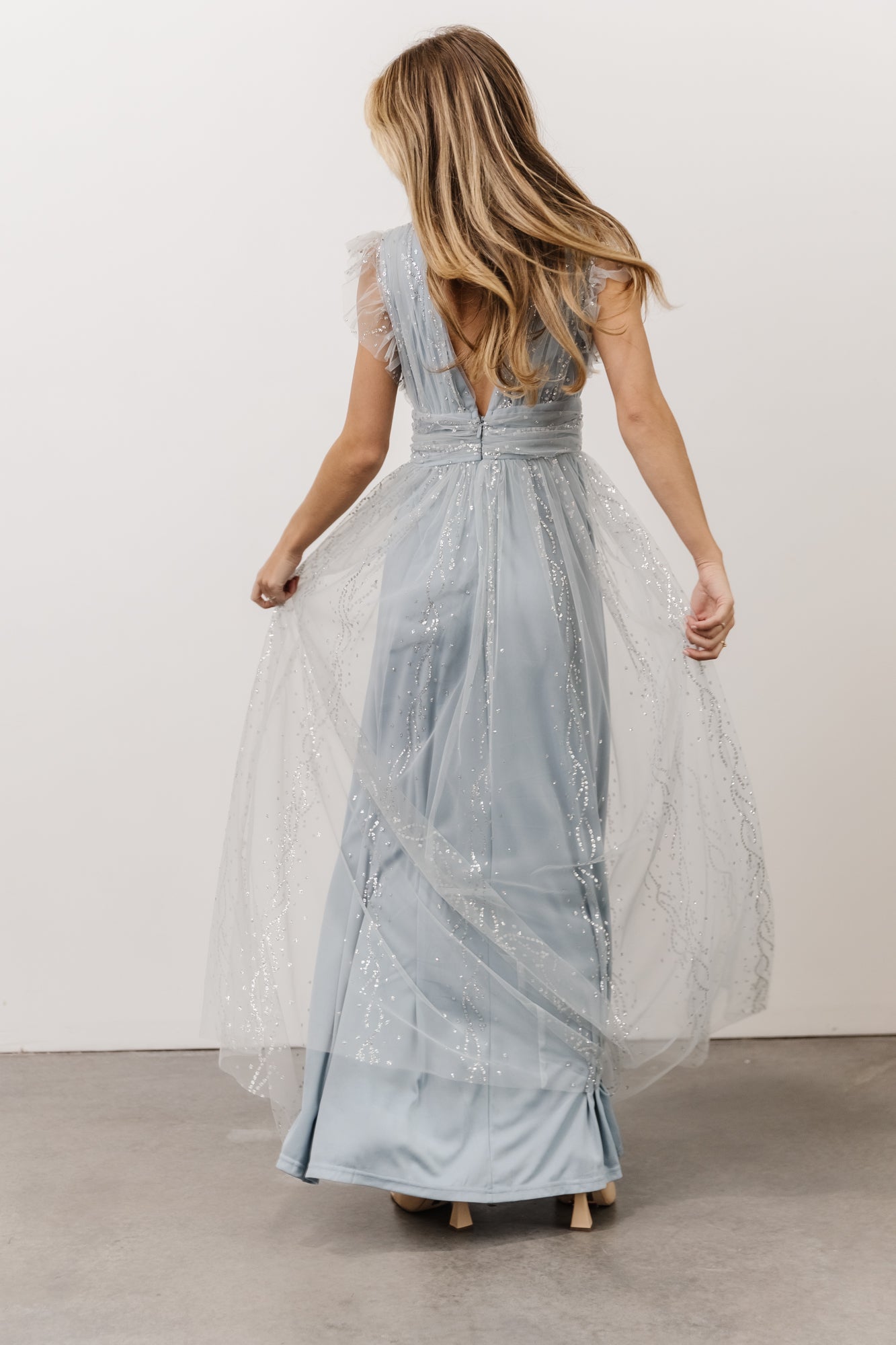 Annika Sequin Mesh Maxi Dress | Dusty Blue - Baltic Born