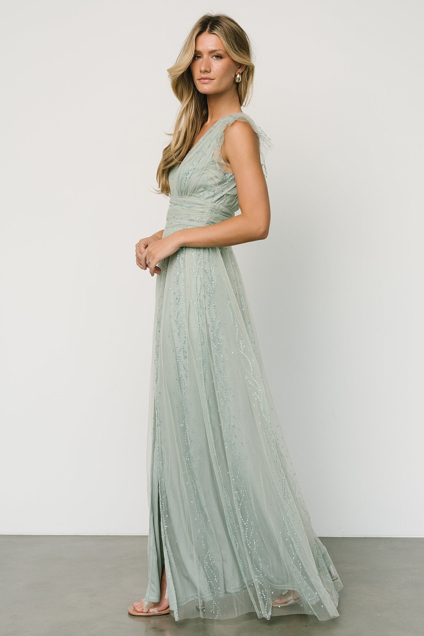 Annika Sequin Mesh Maxi Dress | Dusty Blue | Baltic Born