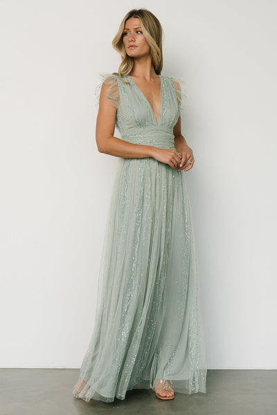 Annika Sequin Mesh Maxi Dress | Green