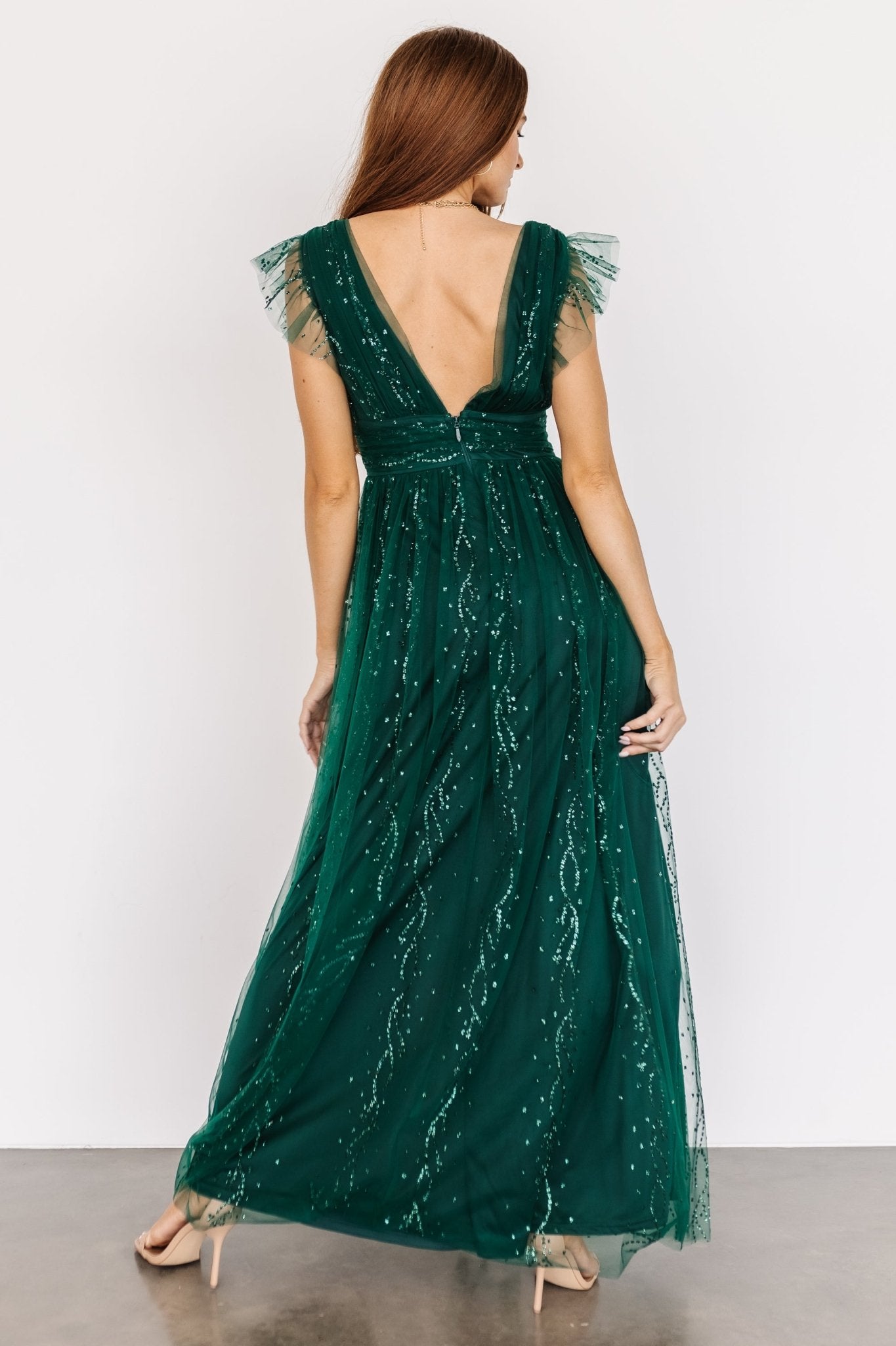 Annika Sequin Mesh Maxi Dress | Green - Baltic Born