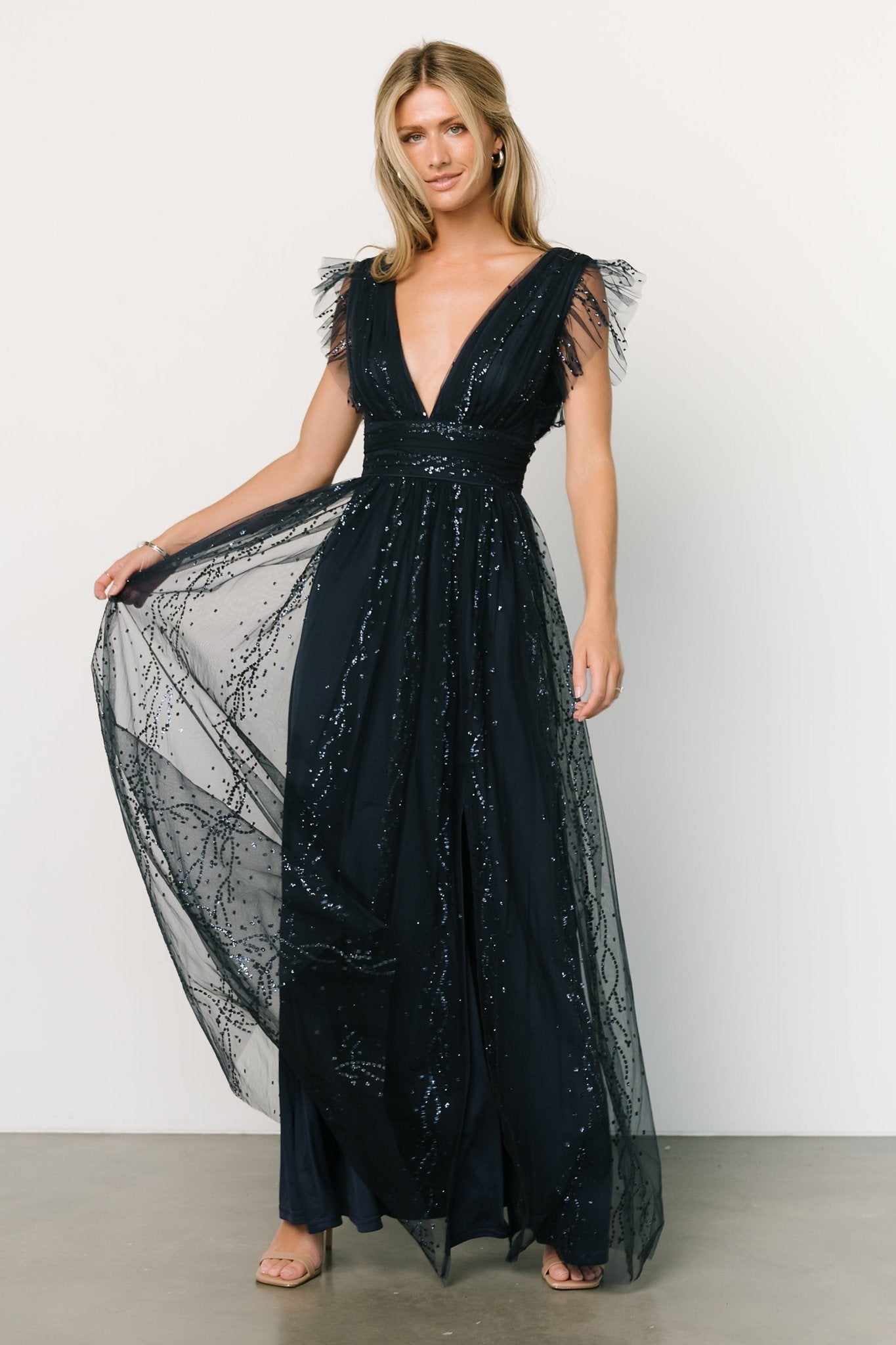 Annika Sequin Mesh Maxi Dress | Navy - Baltic Born