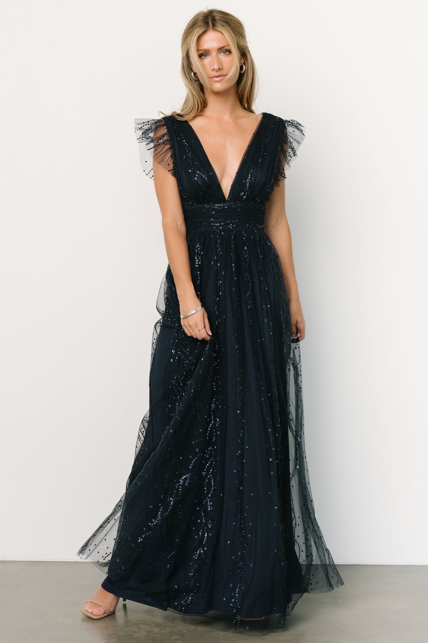 Annika Sequin Mesh Maxi Dress | Navy - Baltic Born