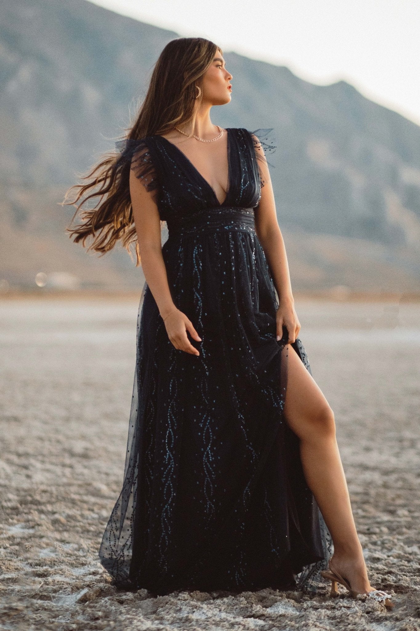 Annika Sequin Mesh Maxi Dress | Navy - Baltic Born