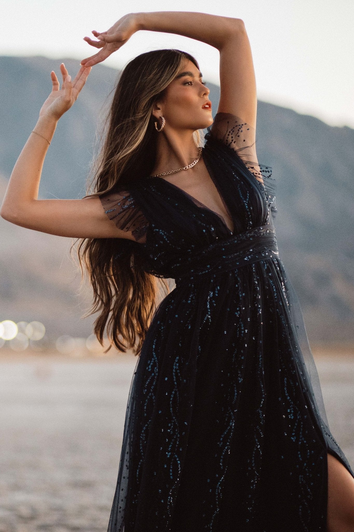 Annika Sequin Mesh Maxi Dress | Navy - Baltic Born