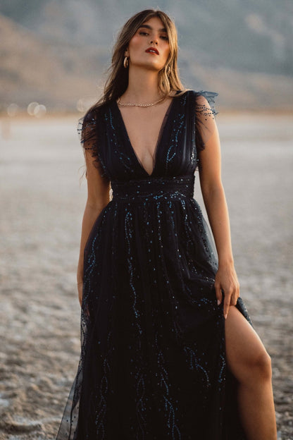 Annika Sequin Mesh Maxi Dress | Navy - Baltic Born