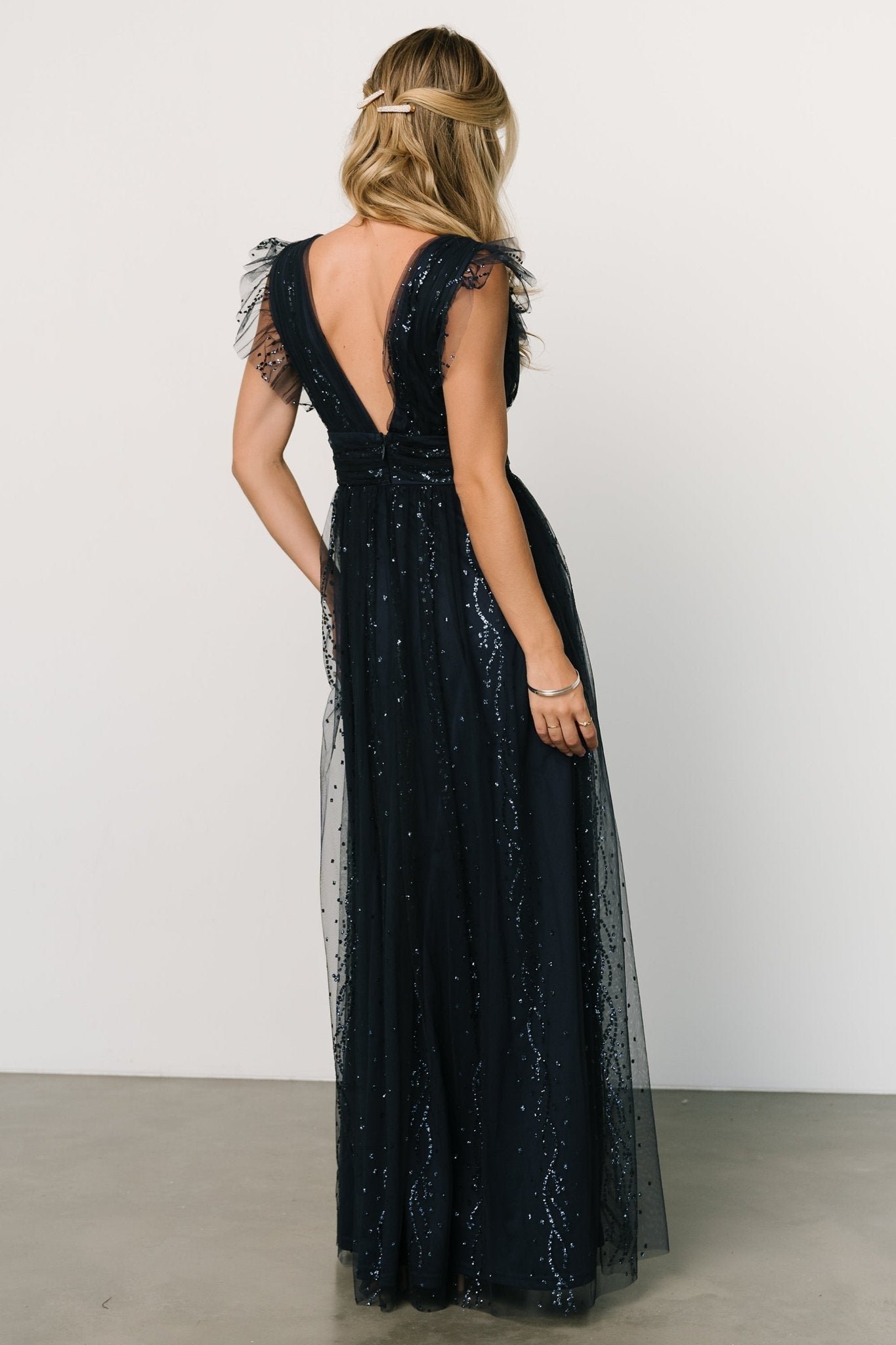 Annika Sequin Mesh Maxi Dress | Navy - Baltic Born