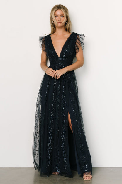 Annika Sequin Mesh Maxi Dress | Navy - Baltic Born