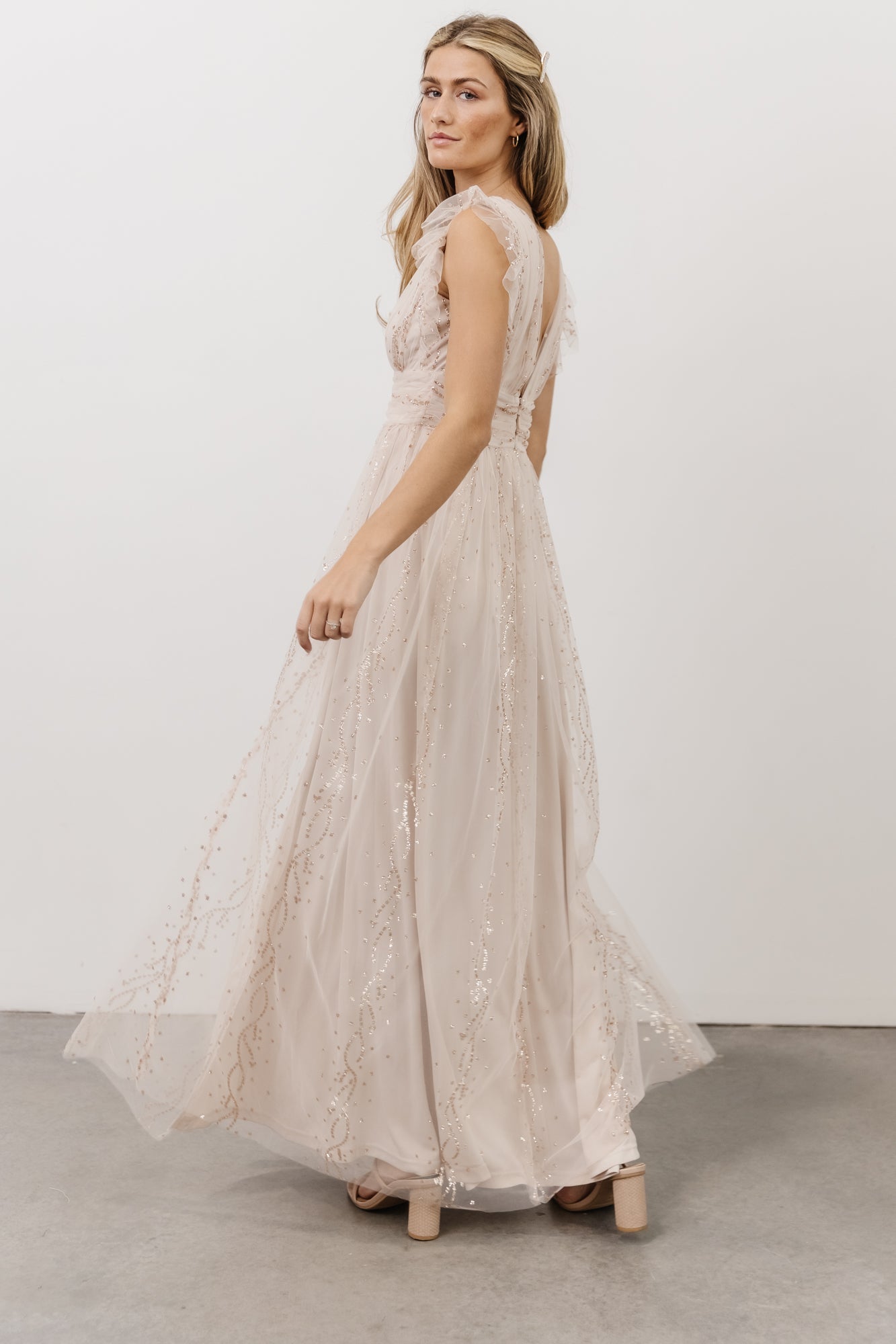 Annika Sequin Mesh Maxi Dress | Nude Blush - Baltic Born