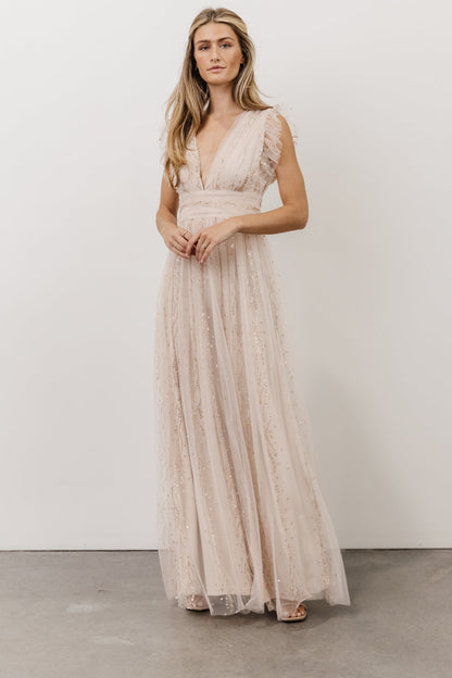 Annika Sequin Mesh Maxi Dress | Nude Blush - Baltic Born