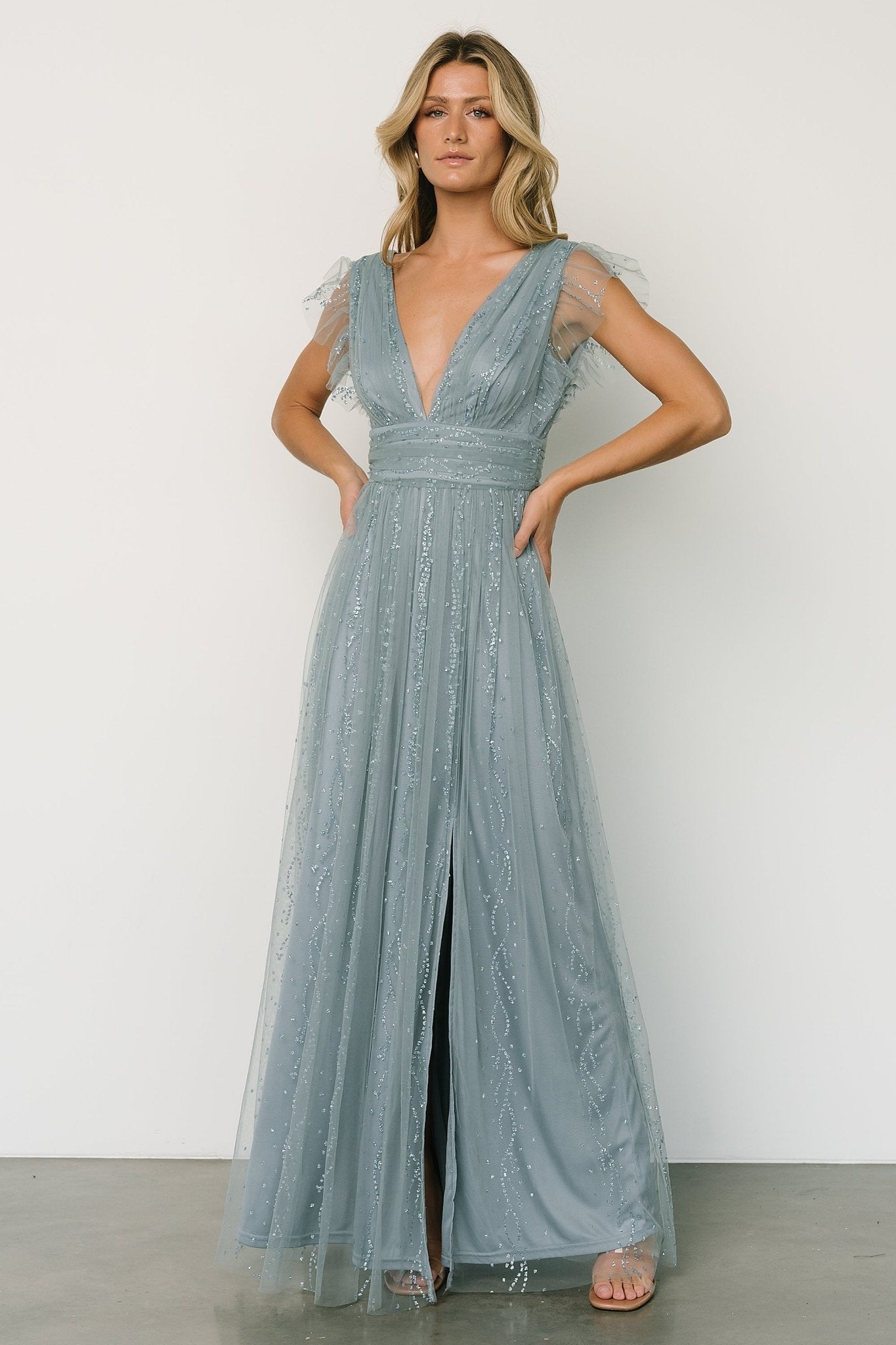 Annika Sequin Mesh Maxi Dress | Slate - Baltic Born