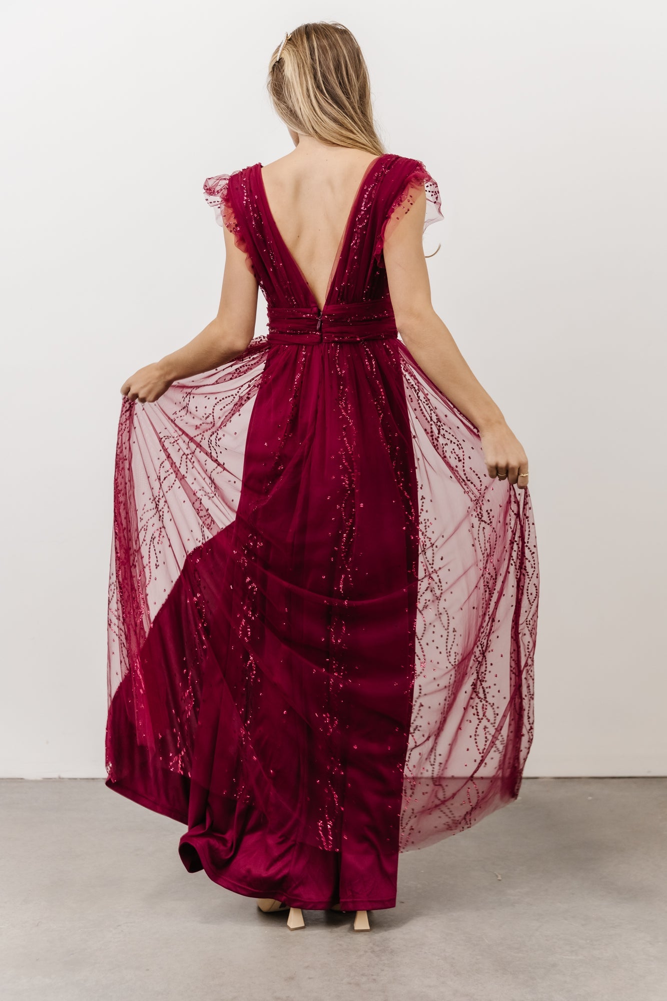 Annika Sequin Mesh Maxi Dress | Wine - Baltic Born