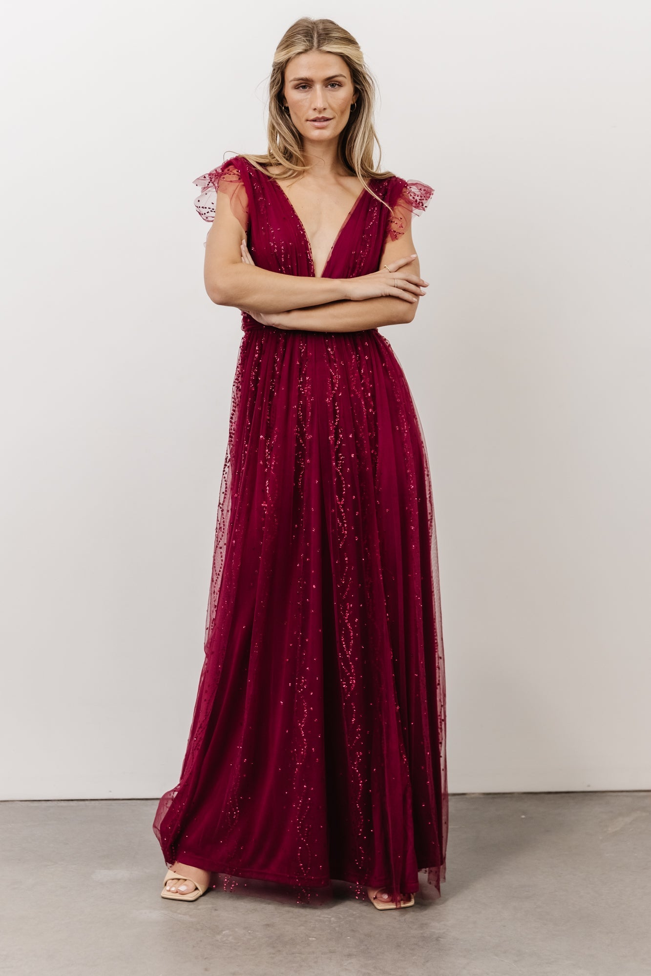 Annika Sequin Mesh Maxi Dress | Wine - Baltic Born