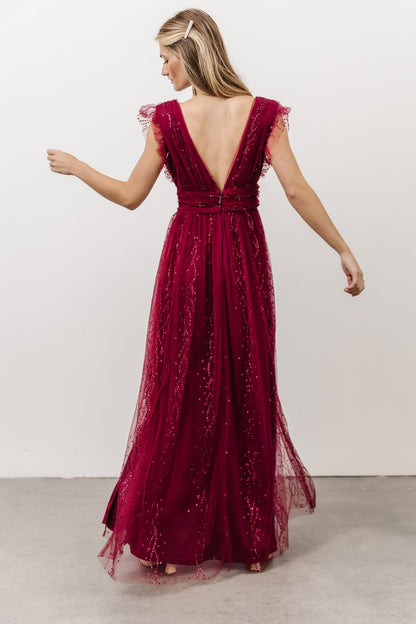 Annika Sequin Mesh Maxi Dress | Wine - Baltic Born